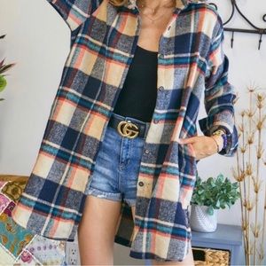 Plaid Button Down Shirt - Blue and Cream